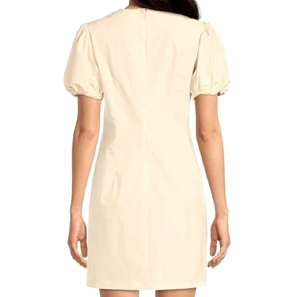 L T D Lace Up Front Slight Puff Short Sleeves Mini Dress. Cream (Stone)  Sz 8 - Picture 2 of 11